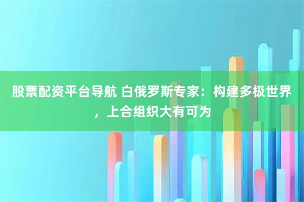 股票配资平台导航 白俄罗斯专家：构建多极世界，上合组织大有可为